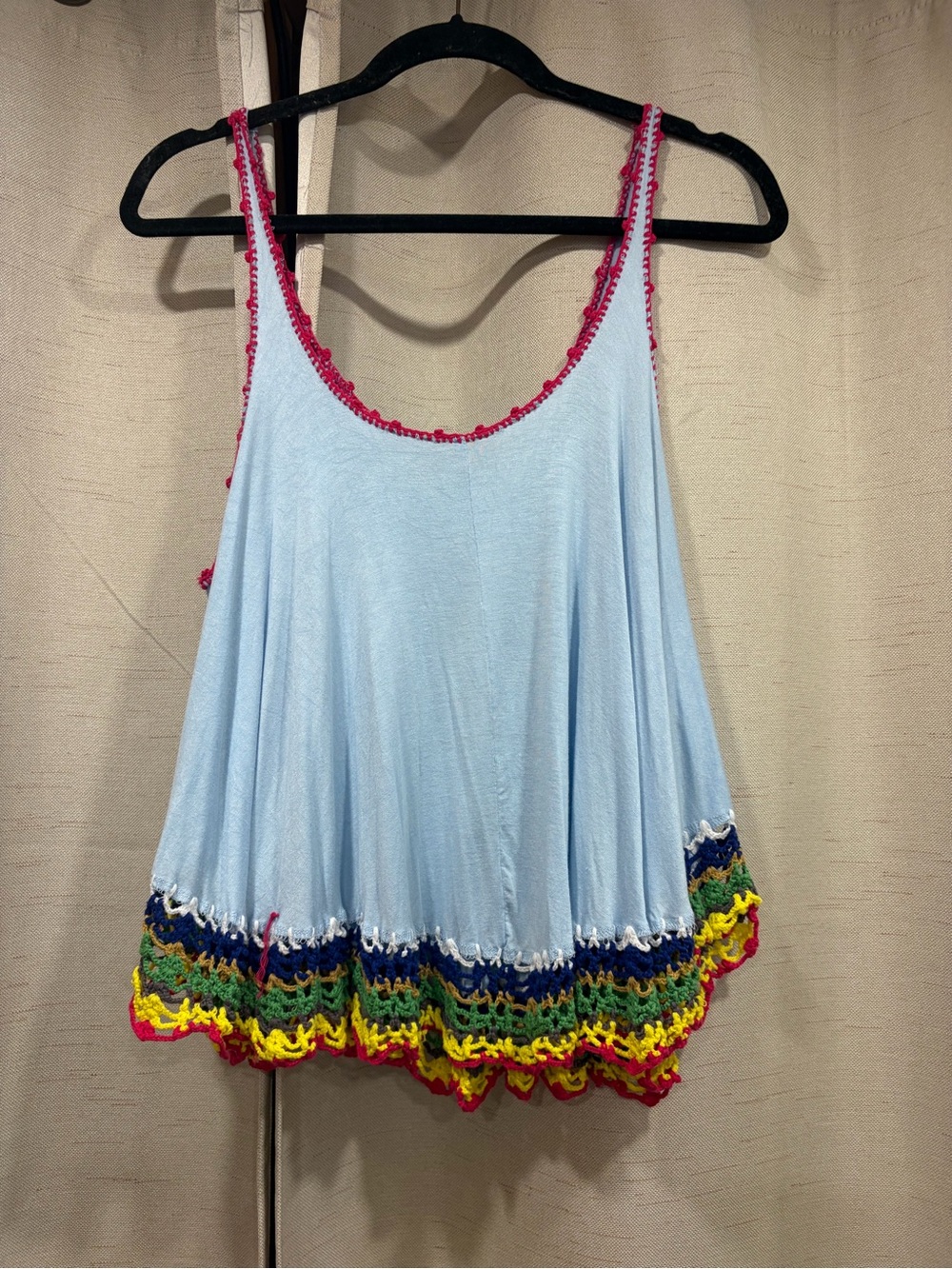 Hyfve Light Blue Crochet-Trim Swing Tank Top